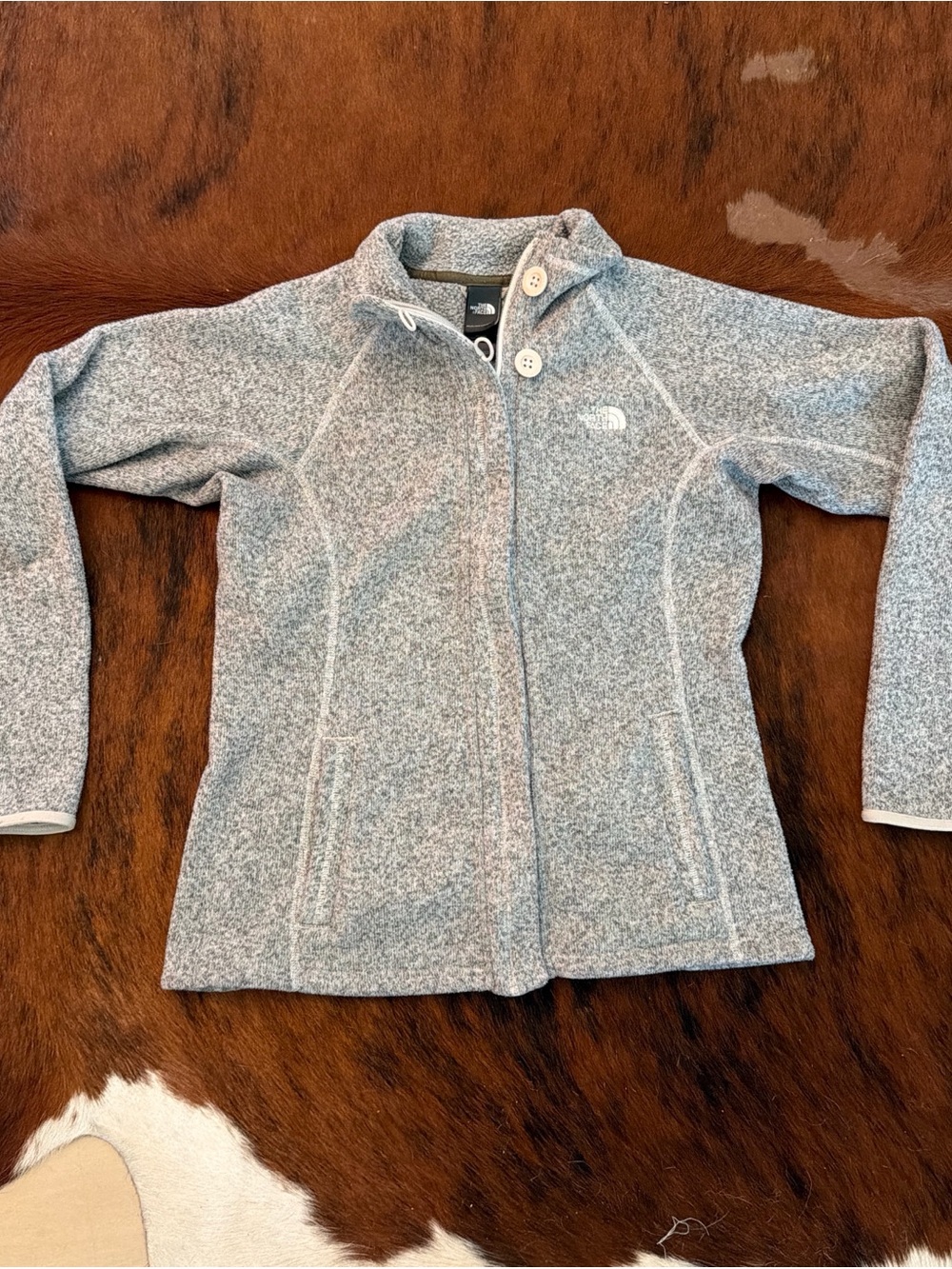 The North Face Light Gray Sherpa Fleece Jacket with Button Front